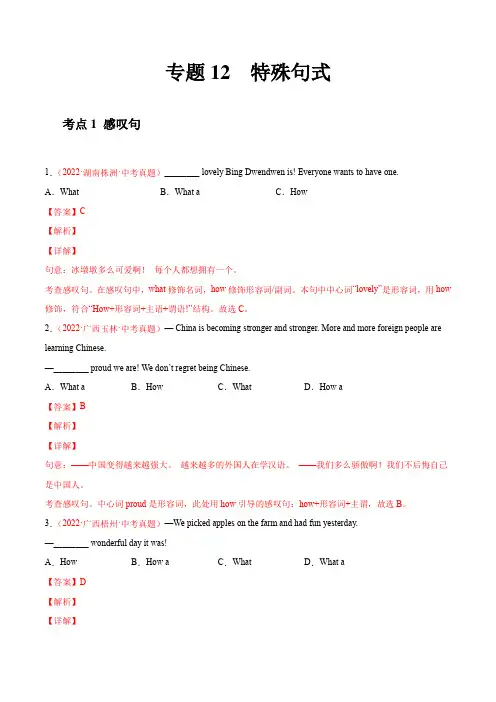 专题12 特殊句式-2022年中考英语真题分项汇编 (全国通用)(解析版)
