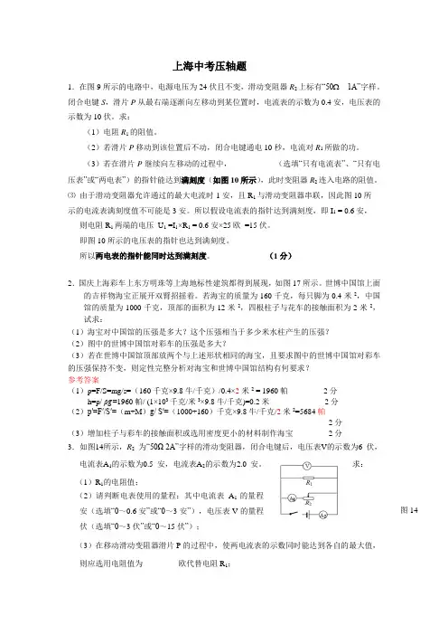 上海中考物理压轴题