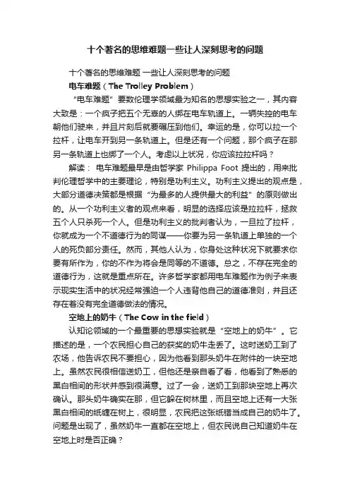 十个著名的思维难题一些让人深刻思考的问题
