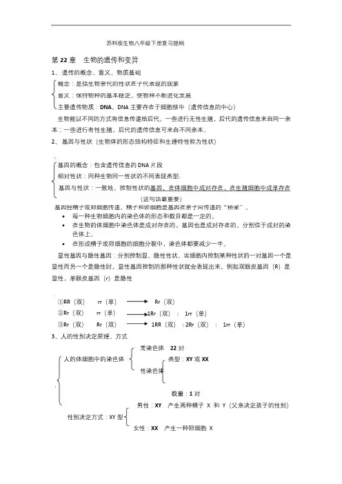 苏科版生物八年级下册复习提纲