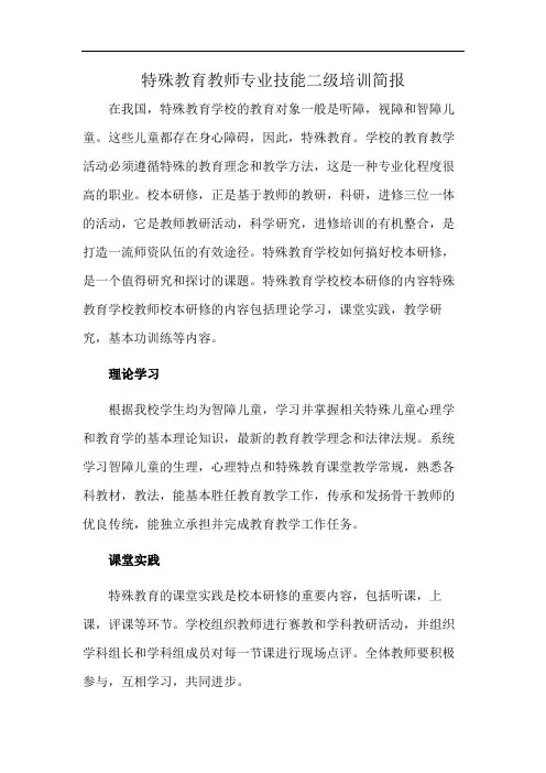特殊教育教师专业技能二级培训简报
