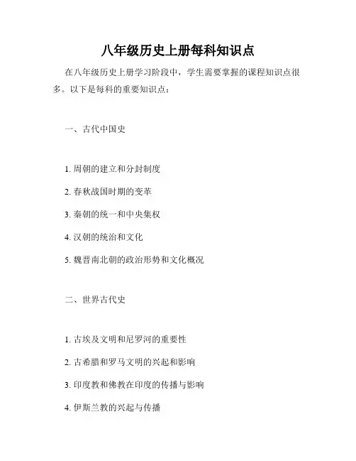 八年级历史上册每科知识点