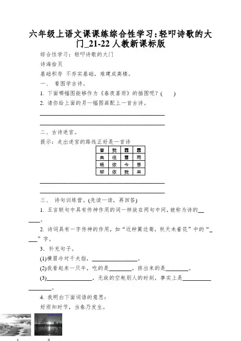 六年级上语文课课练综合性学习：轻叩诗歌的大门_21-22人教新课标版