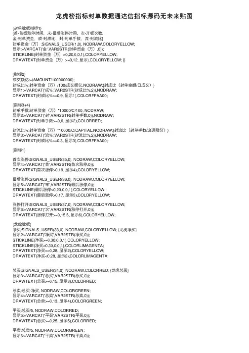 龙虎榜指标封单数据通达信指标源码无未来贴图