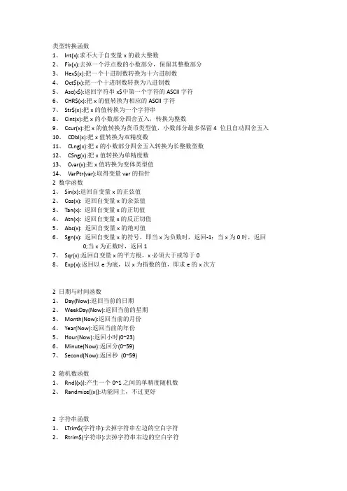 VB常用函数列表