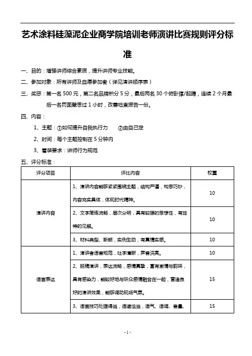 艺术涂料硅藻泥企业商学院培训老师演讲比赛规则评分标准