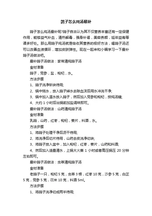 鸽子怎么炖汤最补