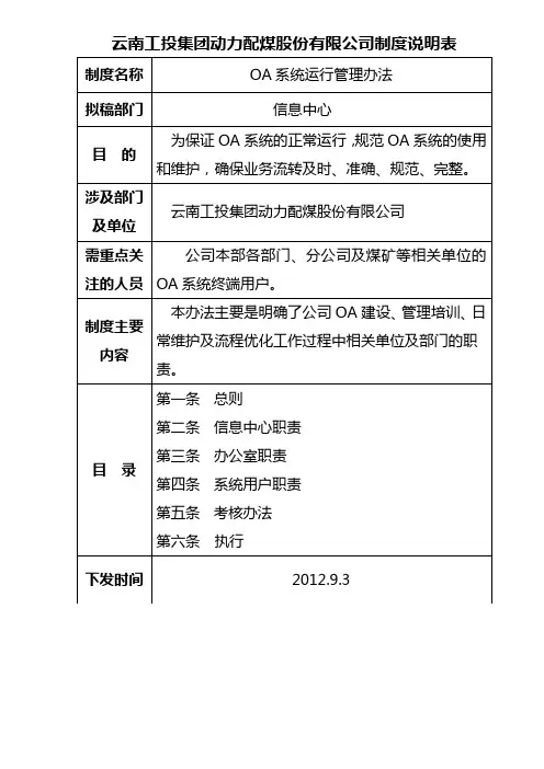 OA系统运行管理办法