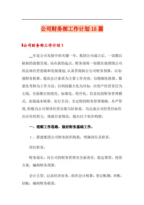 公司财务部工作计划15篇