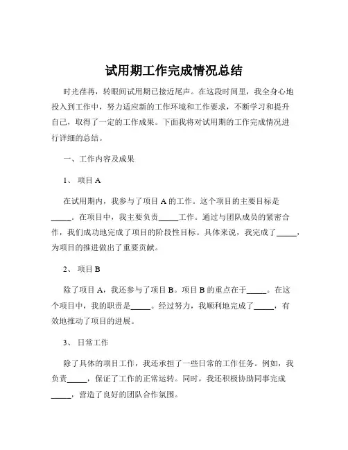 试用期工作完成情况总结