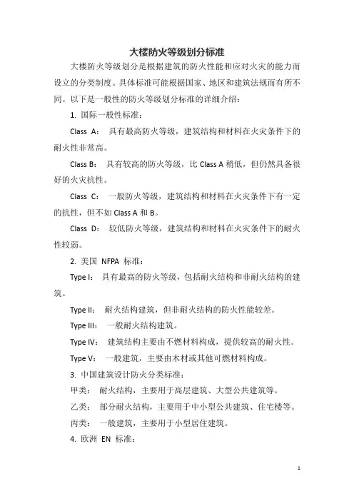 大楼防火等级划分标准