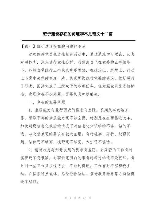 班子建设存在的问题和不足范文十二篇
