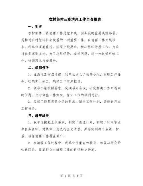 农村集体三资清理工作自查报告