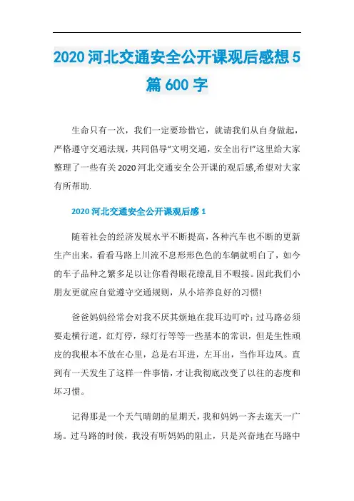 2020河北交通安全公开课观后感想5篇600字