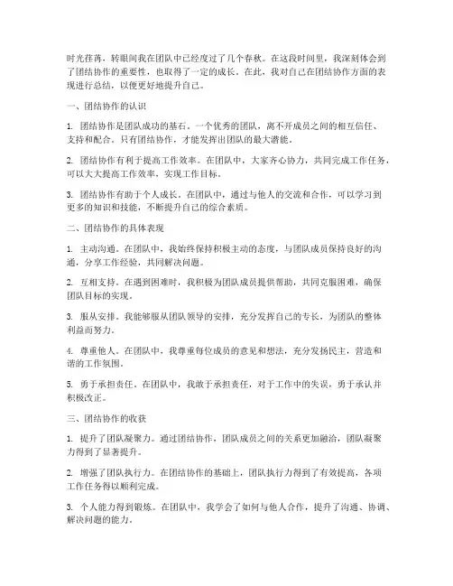 团结协作个人总结范文