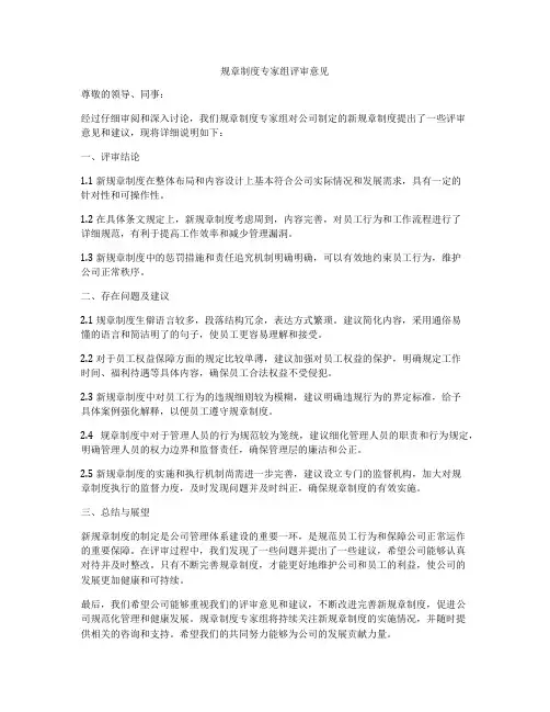 规章制度专家组评审意见
