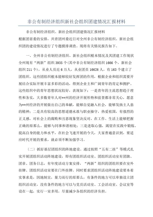 非公有制经济组织新社会组织团建情况汇报材料
