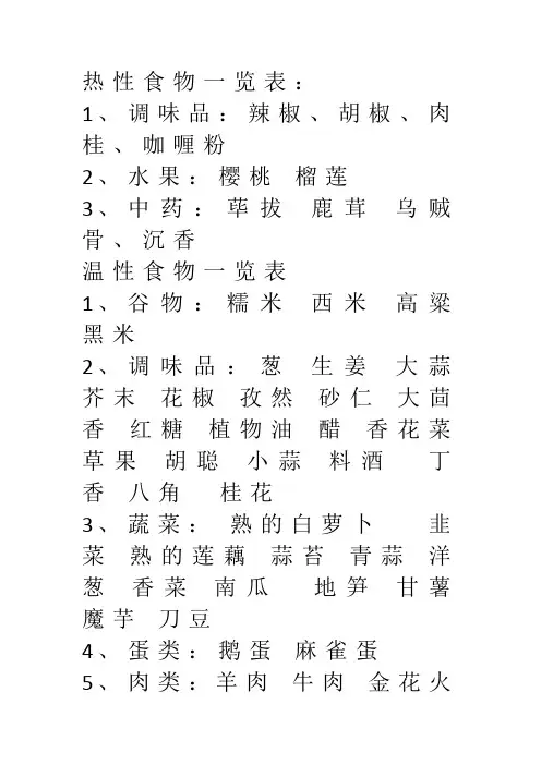 热性食物一览表
