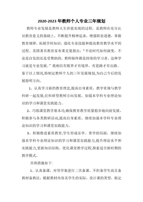 2020-2023年历史教师个人发展规划【三年规划3】
