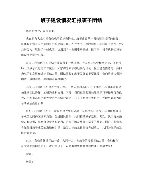 班子建设情况汇报班子团结