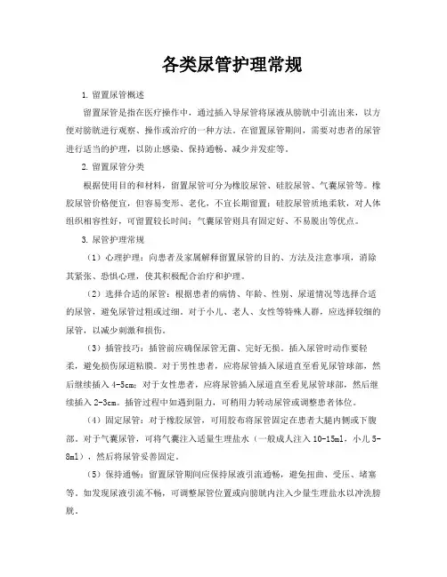 各类尿管护理常规