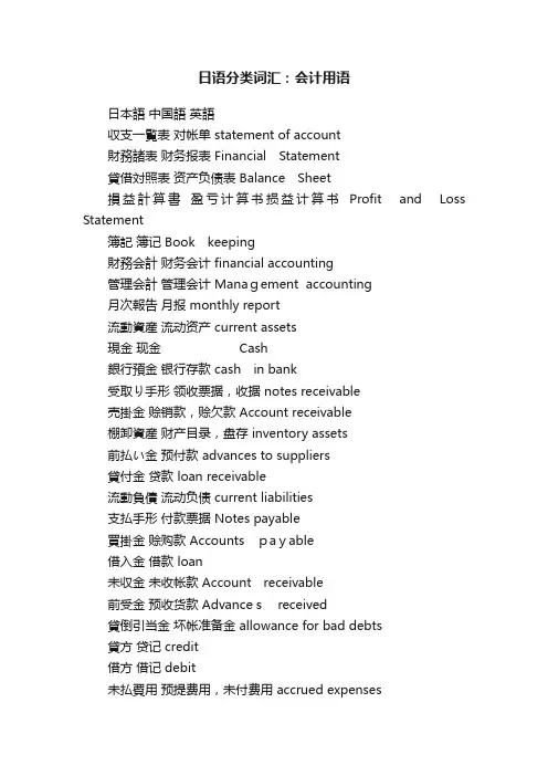 日语分类词汇：会计用语