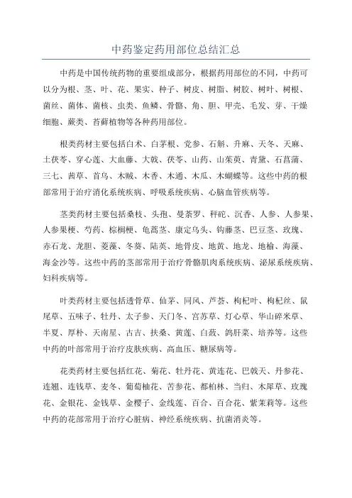 中药鉴定药用部位总结汇总