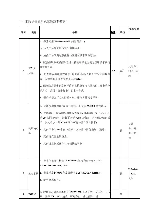 采购设备清单及主要技术要求