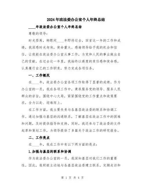 2024年政法委办公室个人年终总结