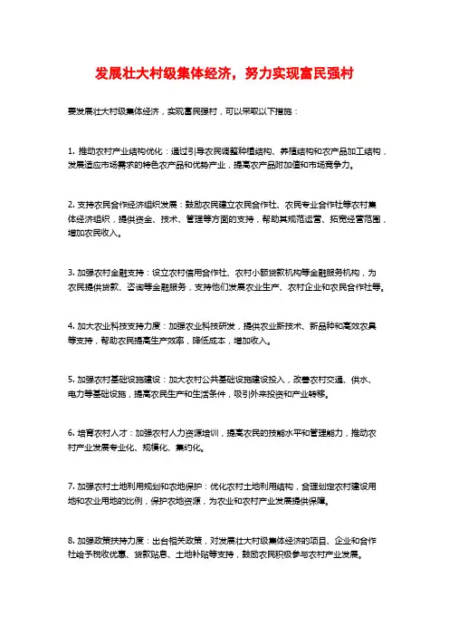 发展壮大村级集体经济,努力实现富民强村
