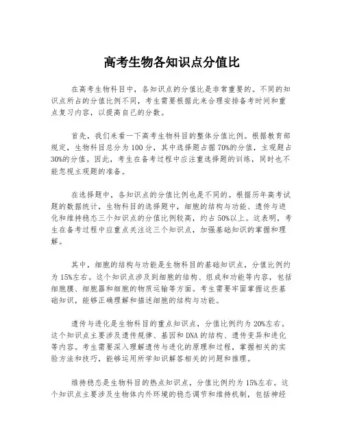 高考生物各知识点分值比
