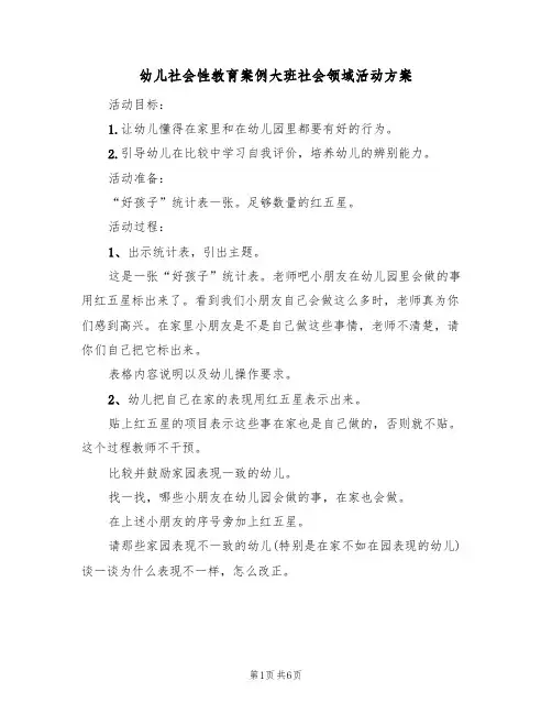 幼儿社会性教育案例大班社会领域活动方案（三篇）
