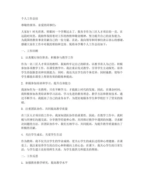 三区人才项目个人工作总结