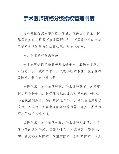 手术医师资格分级授权管理制度
