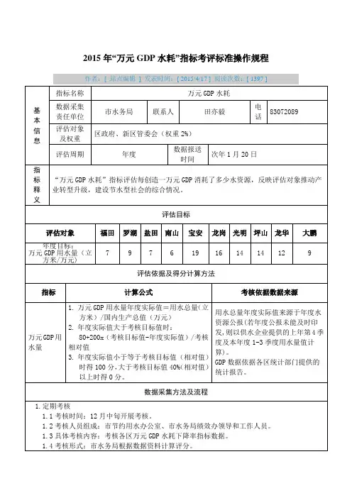 万元GDP水耗”指标考评标准操作规程