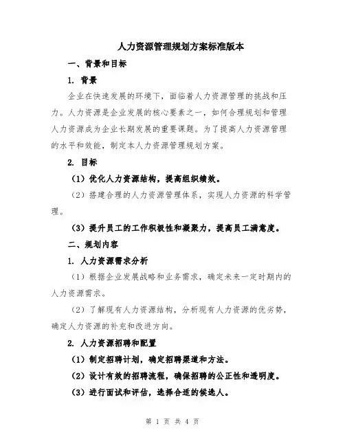 人力资源管理规划方案标准版本