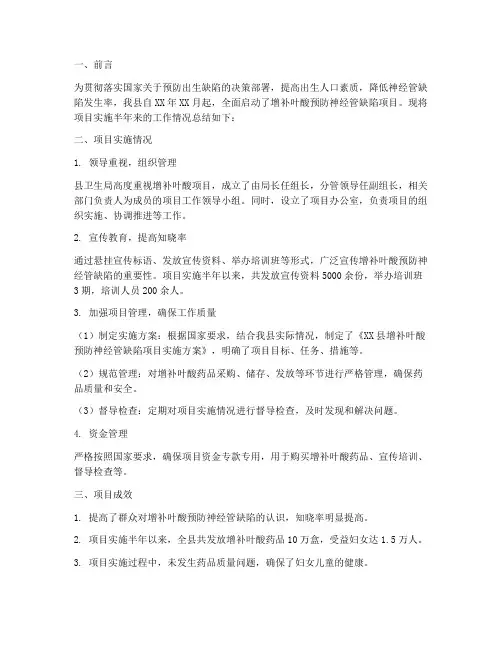 增补叶酸半年工作总结
