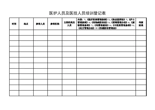 医护人员及医技人员培训登记表