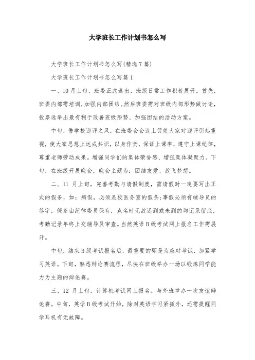 大学班长工作计划书怎么写