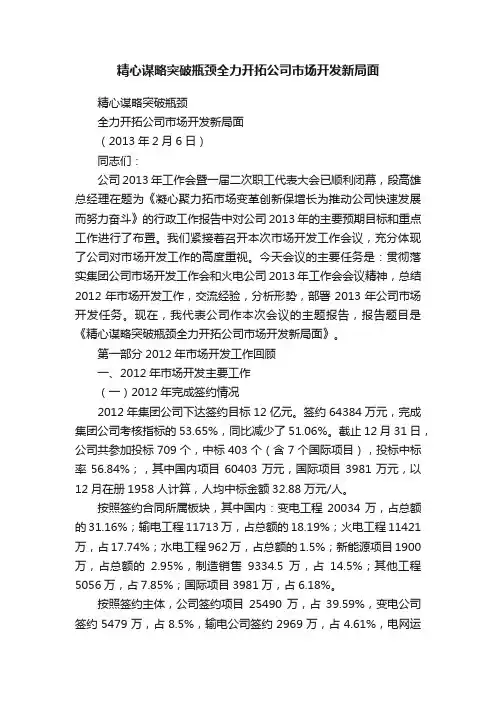 精心谋略突破瓶颈全力开拓公司市场开发新局面