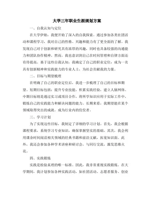 大学三年职业生涯规划方案