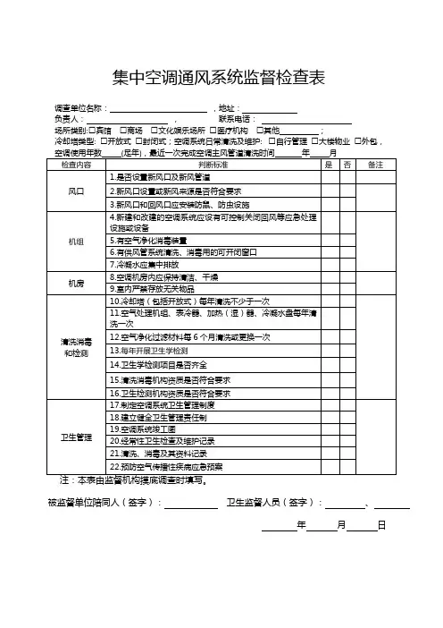 集中空调通风系统监督检查表