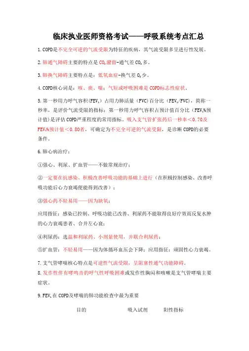 临床执业医师资格考试——呼吸系统考点汇总