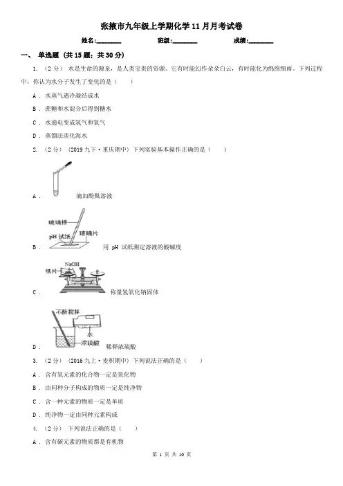 张掖市九年级上学期化学11月月考试卷