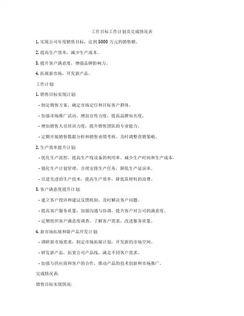 工作目标工作计划及完成情况表