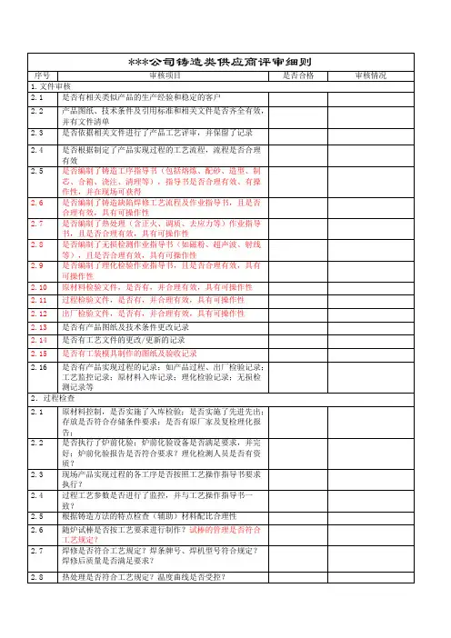 供应商审核检查表(铸造类专用)