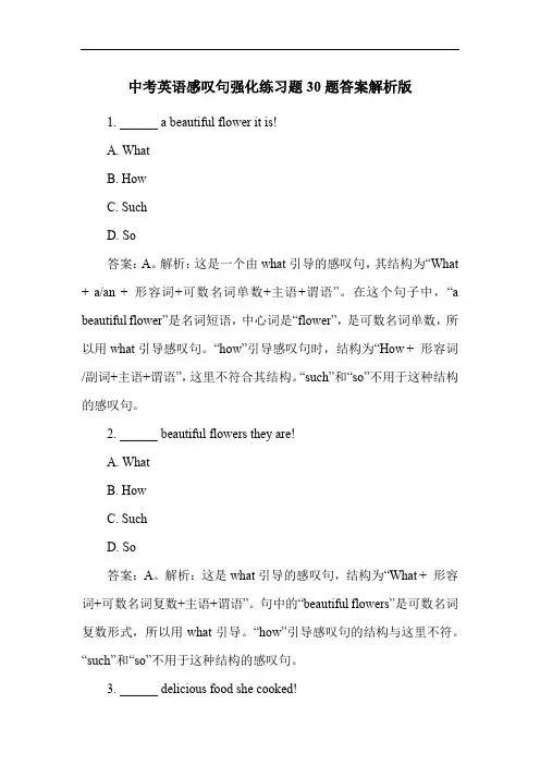 中考英语感叹句强化练习题30题答案解析版