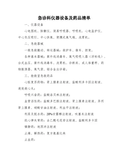 急诊科仪器设备及药品清单