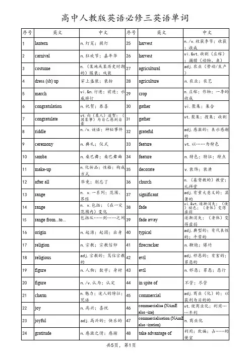 高中人教版英语必修三单词pdf
