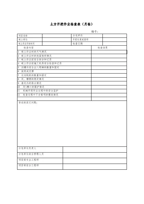 土方开挖作业检查表